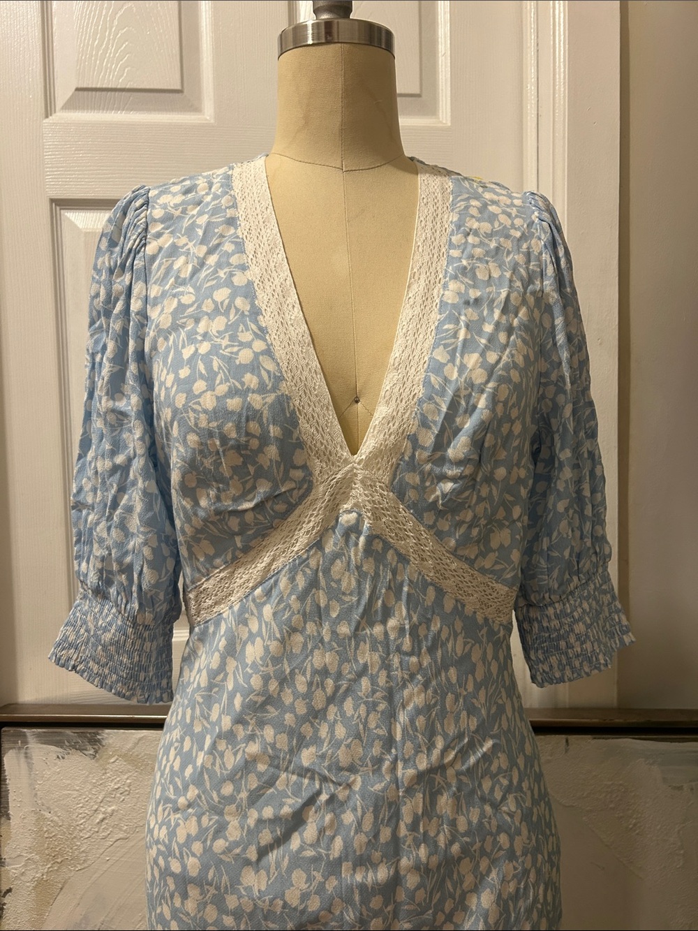 RIXO cottagecore inspired romantic lace crochet trim , Chemise long dress